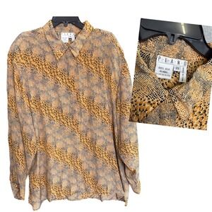 Vintage 100% Silk Piano 3X Womens Tan Snakeskin Animal Print Indie Retro Mod